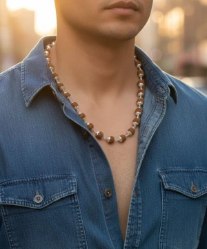 Silver Rudraksha Bead Chain for Men Gallery View