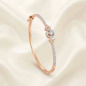 Floral Cluster Diamond Rose Gold Bangle Main View
