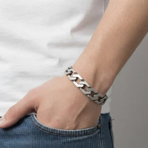 925 Sterling Silver Heavy Geometric Men's Link Bracelet Gallery View