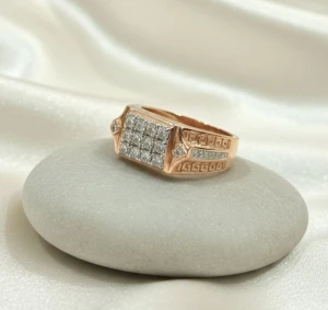 Rose Gold Diamond Cluster Signet Ring Gallery View