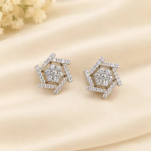 Radiant Geometric Pavé Hexagon Diamond Stud Earrings Main View