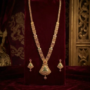 Royal Temple Long Haram Gold Necklace Set Main View