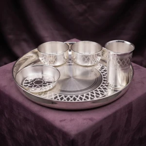 Elegant 925 Silver Dinner Thali Set Main View