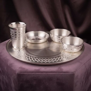 Ornate 925 Silver Dining Thali Set Main View