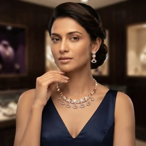 Elegant Rose Gold Women’s Half Set – Necklace & Earrings Gallery View