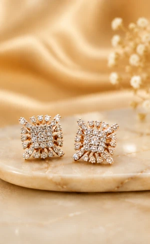 Elegant Diamond Sunburst Stud Earrings for Women Main View