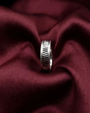 Silver Zigzag Textured Unisex Band Ring Gallery View