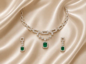 Diamond Green Emerald Women’s Half Set – Necklace & Earrings Main View
