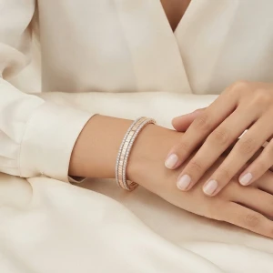 Silver Baguette and Pavé Diamond Bangle Gallery View
