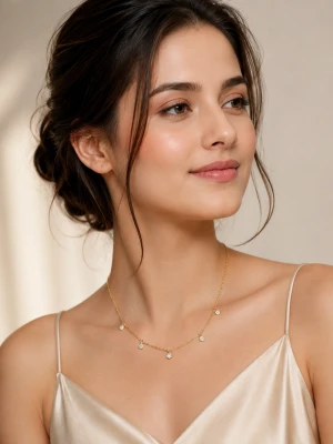 Elegant Gold-Tone Diamond-Style Dainty Necklace for Women Gallery View