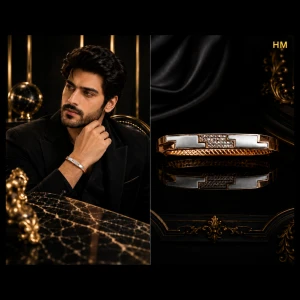 Premium Gold Finish Men’s Kada with Diamond-Style Center Detailing Gallery View
