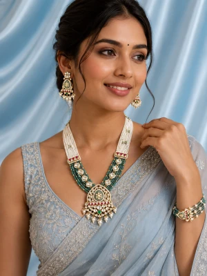 Rajwadi Kundan Pearl Gold Half Set Gallery View
