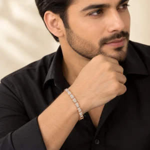 Elegant Rose Gold Pave-Set Diamond Link Bracelet Gallery View