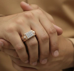 Rose Gold Diamond Cluster Signet Ring Main View