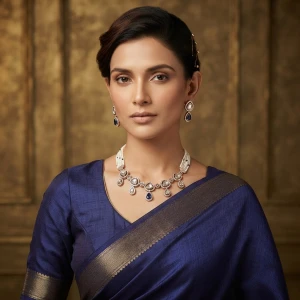 Elegant Kundan & Pearl Choker Necklace Set with Blue Accent Stones Main View