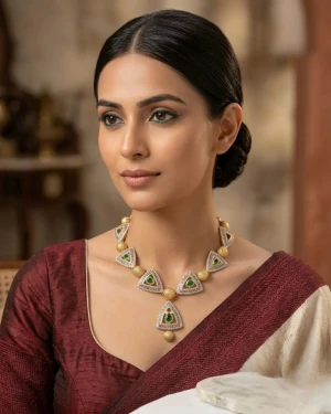 Gold Green Emerald Women’s Half Set – Necklace & Earrings Gallery View