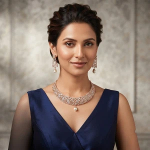 Rose Gold Filigree Pearl Necklace & Earring Set Main View
