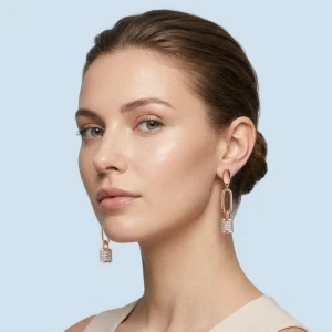 Modern Barrel Link Gold Drop Earrings Gallery View