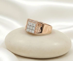 Men's Rose Gold Diamond Cluster Signet Ring Gallery View