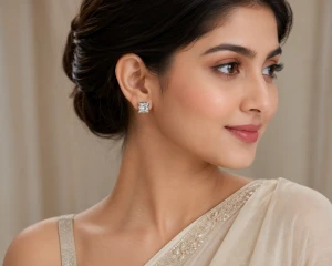 Diamond Square Stud Earrings Gallery View