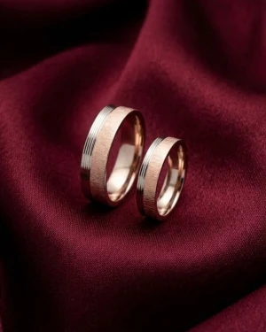Two-Tone Rose Gold & Silver Unisex Couple Rings Set Gallery View