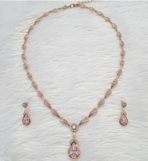 Rose Gold Diamond & Pink Gemstone Teardrop Half Set Gallery View
