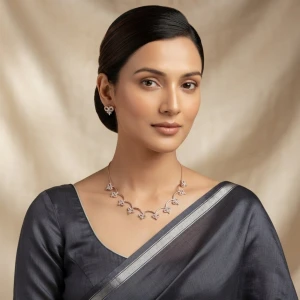 Gold Pavé Floral Motif Necklace and Earrings Set Gallery View