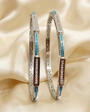 Turquoise Enamel and Stone-Studded Silver Bangles Main View