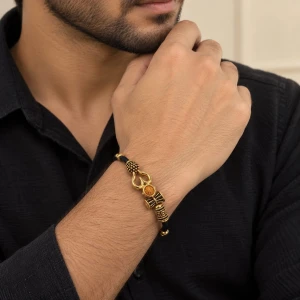 Divine Trishul & Damru Spiritual Gold-Finished Men's Bracelet Gallery View