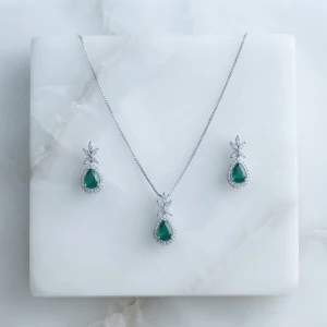 Emerald Teardrop Silver Half Set Main View