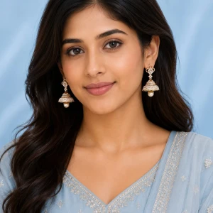 Elegant Rose Gold Finish Jhumka Earrings Gallery View