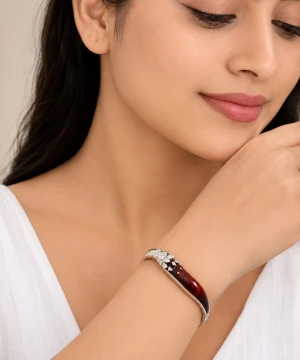 925 Sterling Silver Coffee Brown Designer Kada Bracelet Gallery View