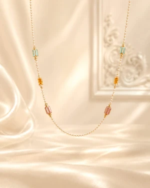 Gold Women’s Multicolor Gemstone Beaded Necklace Gallery View