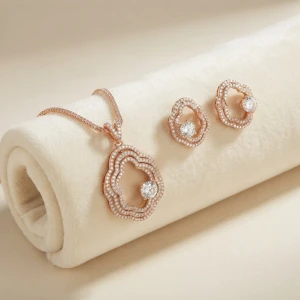 Exquisite Rose Gold Diamond Cloud Pendant and Earrings Set Gallery View