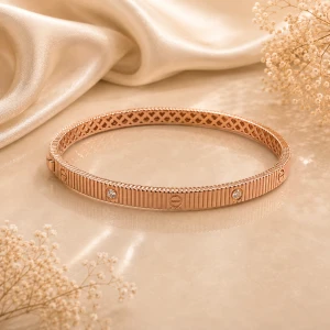 Rose Gold Women’s Designer Bangle with Crystal Accents Main View