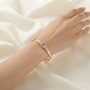 Rose Gold Evil Eye Stone Kada Bracelet Gallery View