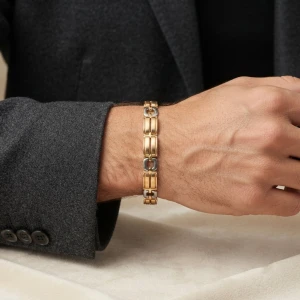 Gold and White Gold Men's Two-Tone Link Bracelet Gallery View