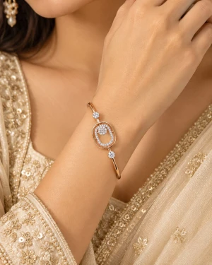 Rose Gold Oval Pavé Diamond Bangle Gallery View