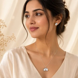 Elegant Mother-of-Pearl Elephant Pendant & Matching Stud Set Gallery View