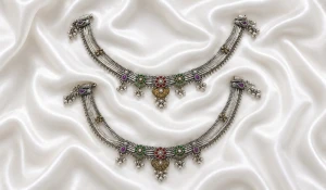 Royal Floral Multi-Strand Silver Payal Set Main View
