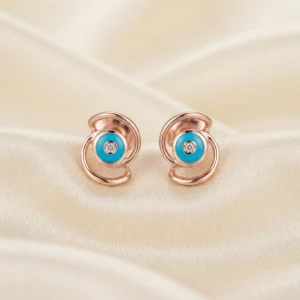 Rose Gold Turquoise Evil Eye Swirl Stud Earrings Gallery View