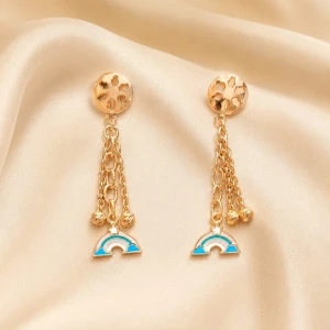 Whimsical Rainbow and Multi-Chain Gold Drop Earrings Main View