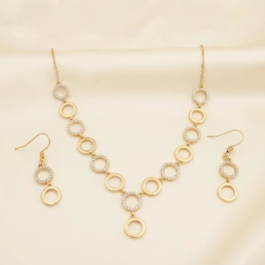 Gold Tone Circle and Pavé CZ Jewelry Set Main View