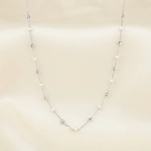 Silver Pearl and Textured Bead Chain Necklace Main View