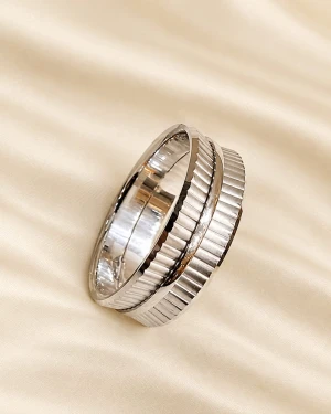 Fluted Edge Silver Band Ring Main View
