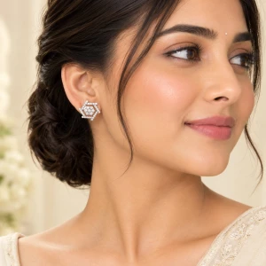 Radiant Geometric Pavé Hexagon Diamond Stud Earrings Gallery View