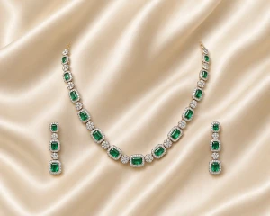 Elegant Emerald Green Diamond Half Set for Women Main View