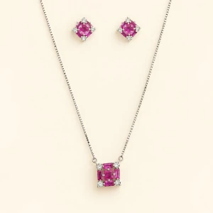 Silver Magenta Crystal Cluster Jewelry Set Main View