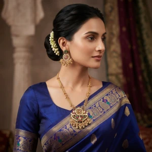 Royal Kundan & Ruby Pendant Necklace Set with Matching Drop Earrings Gallery View