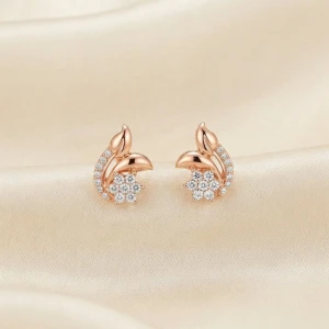 Rose Gold Floral Leaf Crystal Stud Earrings Gallery View
